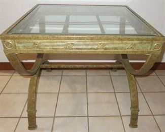 Pair Glass Top Gold Tone Metal End Tables