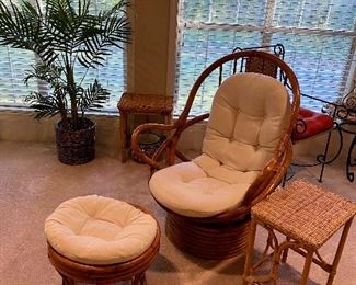 MCM bamboo chair and ottoman