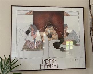 Signed Amado Peña Indian Market Print from Santa Fe Market 1983