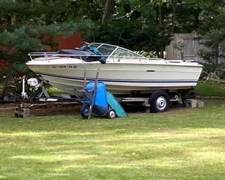 Sea Ray fishing boat with outboard motor, as seen. Available, make offers, inc trailer, as is! Needs lots of TLC!