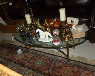 Glass & Brass coffee table & misc