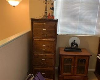 Antique file cabinet, lamps