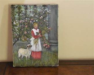 89. Oil On Canvas Girl With Sheep