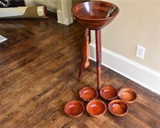 157. Wooden Salad Bowl Set With Stand