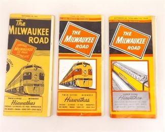 3 vintage 1950's Milwaukee Railroad Schedule Maps
