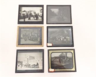 6 Antique Black and White 4x3 Magic Lantern Glass Slides of Foreign Places
