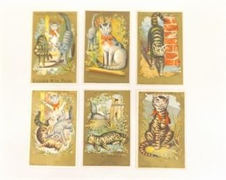 6 Antique Humanized Cat Trade Cards
