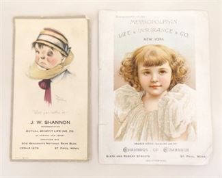 2 Antique Banking and Insurance Trade Cards
