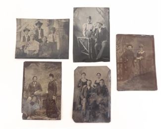 5 Antique 2.5 x 3.5 Tin Type Photos of Families and Couples
