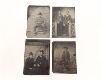 4 Antique 2.5 x 3.5 Tin Type Photos of Men

