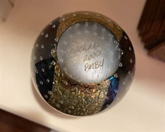 Perfume bottle with stopper signed by artist. Measures 6" H. Photo 2 of 2. 