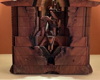 Po Sun Leong museum-quality carved cherry burl and mahogany landscape box. Measures 17" W x 6" D x 13" H. Photo 1 of 2. 