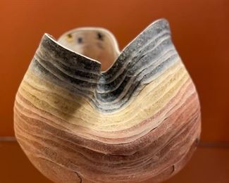 Vintage earthenware bowl signed by artist. Measures 9" W x 8" H. Photo 1 of 2. 