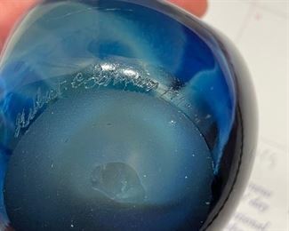 Glass paperweight signed by artist. Measures 3" H x 3" W. Photo 2 of 2. 