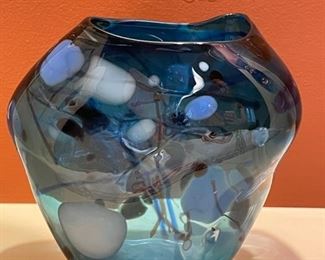 Hand-blown glass vase signed by artist. Photo 1 of 2. 