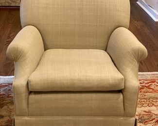 Baker Furniture upholstered club chair. Measures 31" W x 27" D.