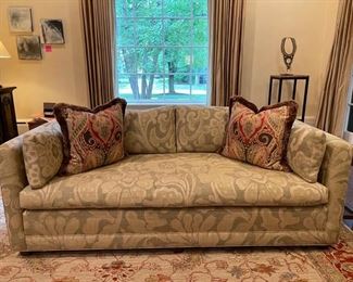 Baker Furniture upholstered sofa with modern lines. Measures 71" W x 34" D. Photo 1 of 3. 