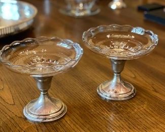 Pair of sterling silver pedestal compotes with glass bowl. Photo 1 of 2. 
