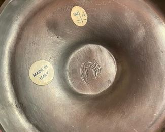 Pair of vintage Italian pewter adjustable height candlesticks. Makers mark stamped on base. Photo 2 of 2.  