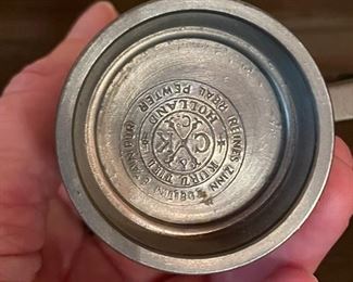 Vintage C K Tiel Holland Etain pitcher with fish detailing and makers mark stamp on bottom. Photo 2 of 2. 