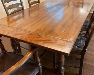 Farm table. Measures 73" L x 40" W x 29.5" H. Extends to 109" with two 18" extensions. Photo 1 of 3. 