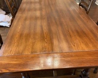 Farm table. Measures 73" L x 40" W x 29.5" H. Extends to 109" with two 18" extensions. Photo 2 of 3. 