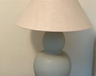 Ceramic double gourd table lamp in pale blue. 
