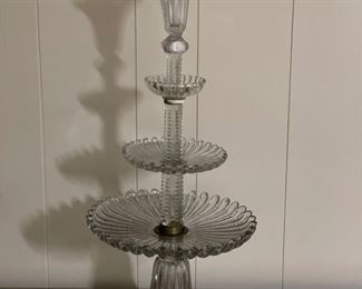 Glass two tiered server - 2 available. Each measures 21" H. 