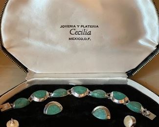 Sterling Silver and Turquoise Necklace and Earring Set. 