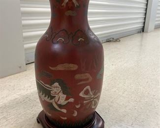 Antique Asian Hand-Painted Wood Lamp. Photo 2 of 3. 
