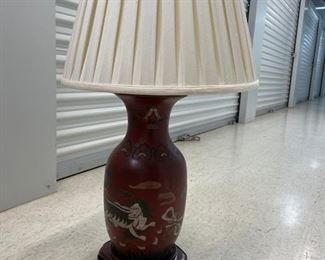 Antique Asian Hand-Painted Wood Lamp. Photo 3 of 3. 