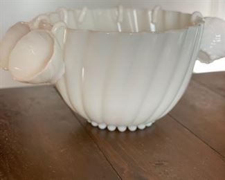 1950s Hazel Atlas Milk Glass Punch Bowl with 10 Punch Cups. Photo 3 of 3. 