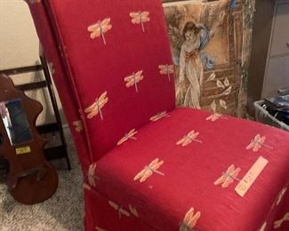 Upholstered chair with dragonflies
