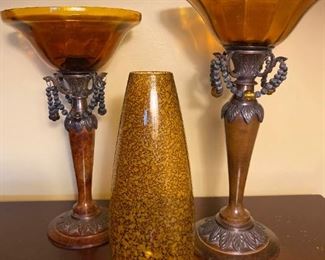Brass Designer Decorative Candle Holders With Glass Vase