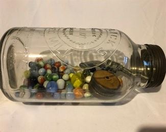 Large Horlicks Jar And Gorgeous Glass Marbles