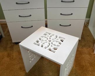 Matching Three Drawer Nightstands And Small Decorative Table