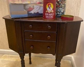 Wood Sewing Cabinet And Supplies