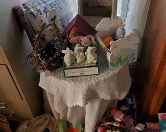 Easter decor, small table and silk flowers