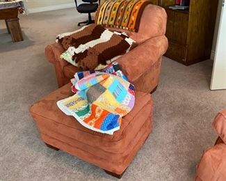 upholstered chair with ottoman