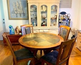 Handsome wood and slate dining table