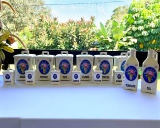 Antique “White Block” Czech Lusterware Porcelain Canister Set 16 Piece w/Trademark. Antique Czech Lusterware 