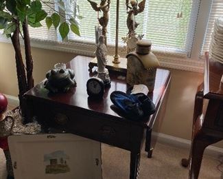 Cherry Side Table with Drop Leaves, and Angel Lamp