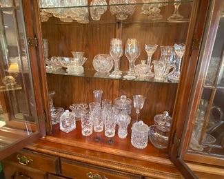 Cherry China Cabinet by Bernhardt with Crystal Serving Pieces 