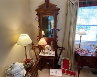 Antique Hall tree with Inlay Burl Wood East Lake to Victorian Era