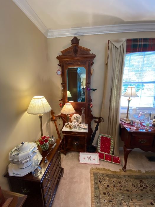 Antique Hall tree with Inlay Burl Wood East Lake to Victorian Era