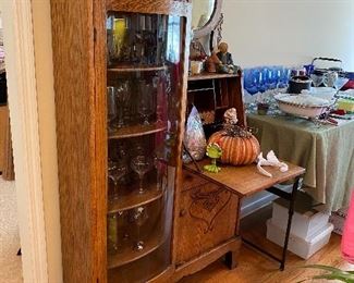 Antique Oak Secretary Cabinet Desk with Mirror