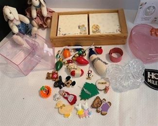 Note paper, trinket boxes, small stuffed rabbits, pins, more