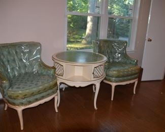 Vintage Accent Side Chairs and Drum Table