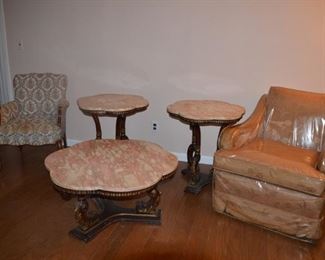 Vintage Marble Top Coffee Table and End Table