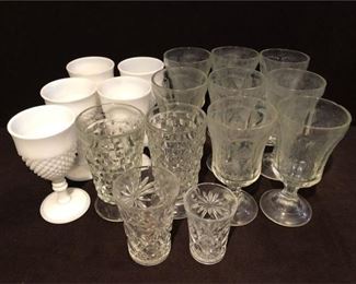 17 White Milkglass and Depression Drinking Glasses